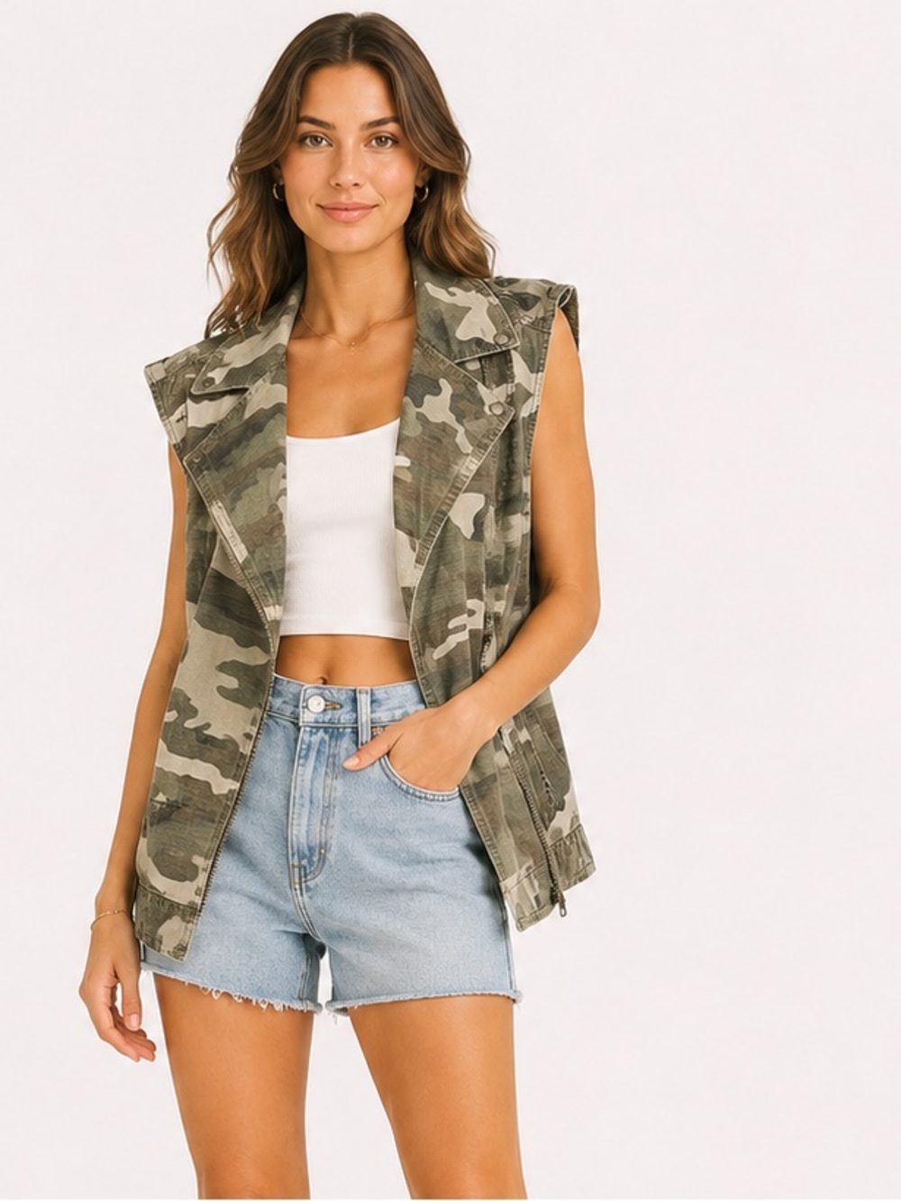 silence + noise Olive Camo Utility Vest